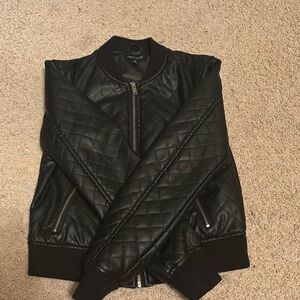 Pleather quilted bomber jacket